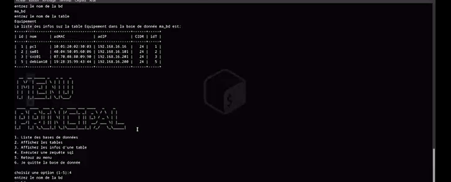 Les infos dans la table Equipement