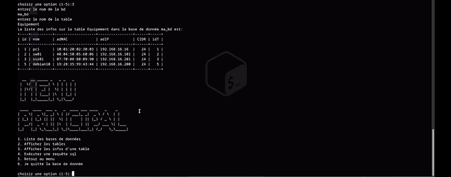 Consultation de la table Equipements