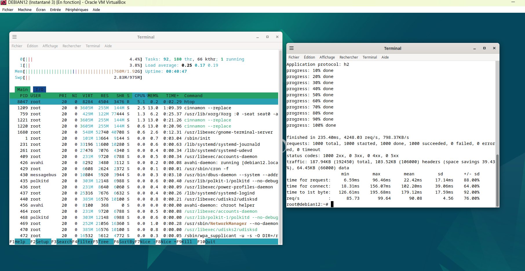 Montée CPU lors de la simulation DDoS