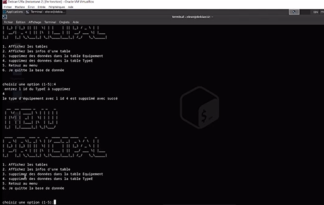 Supprimer un équipement dans la table TypeE
