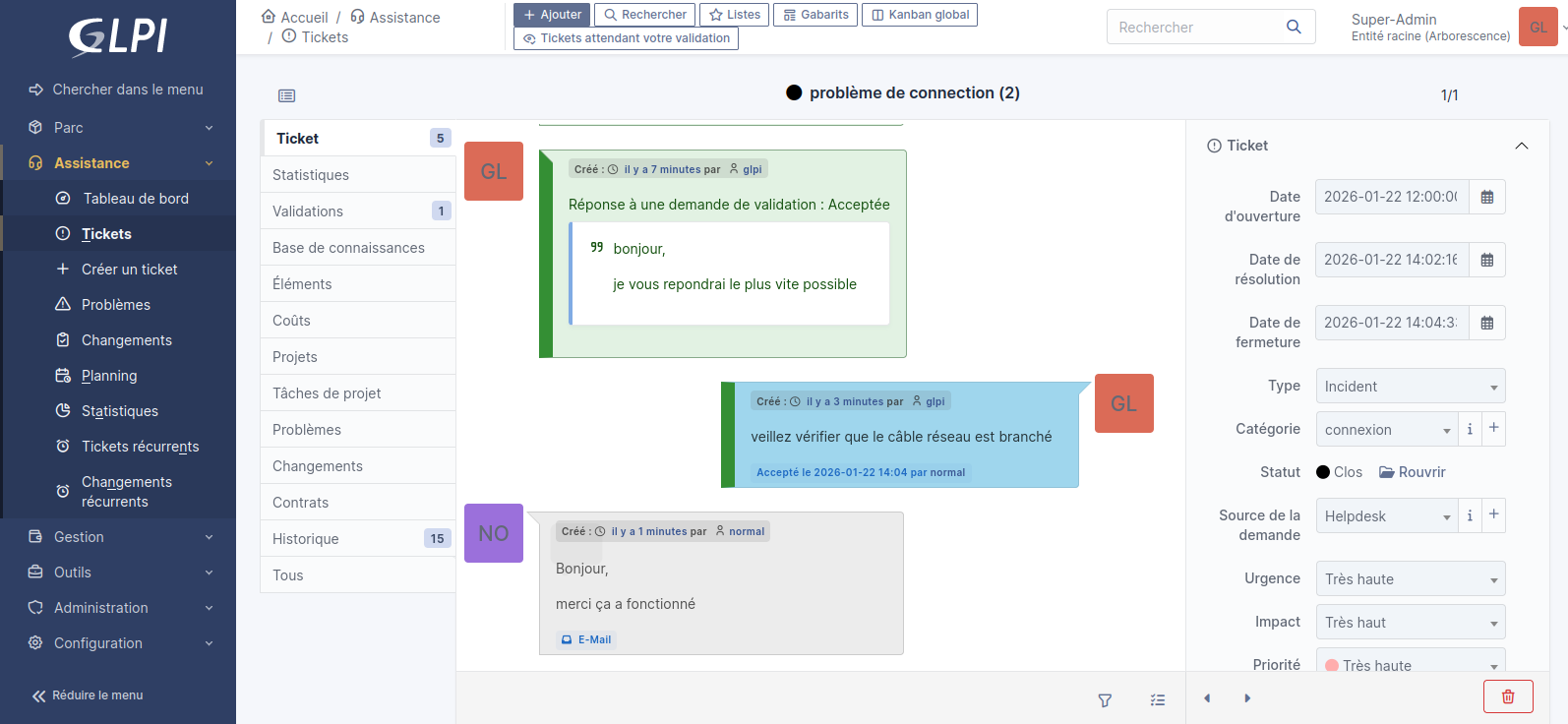 Ticket réglè par le technicien